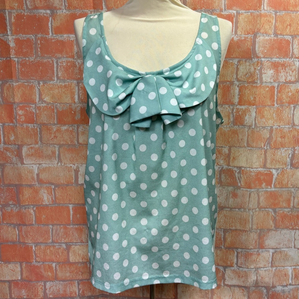 American Rag Mint‎ Green Bow Front Polka Dot Tank Top